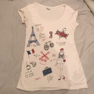 White cotton tshirt french parisian motifs